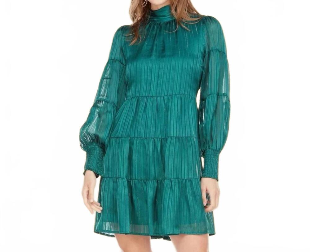 NEW JOY JOY tie neck tiered dress in green